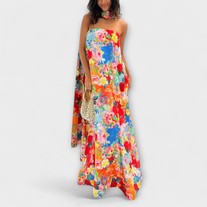 Harlow - Off-shoulder maxi-kjole med blomsterprint