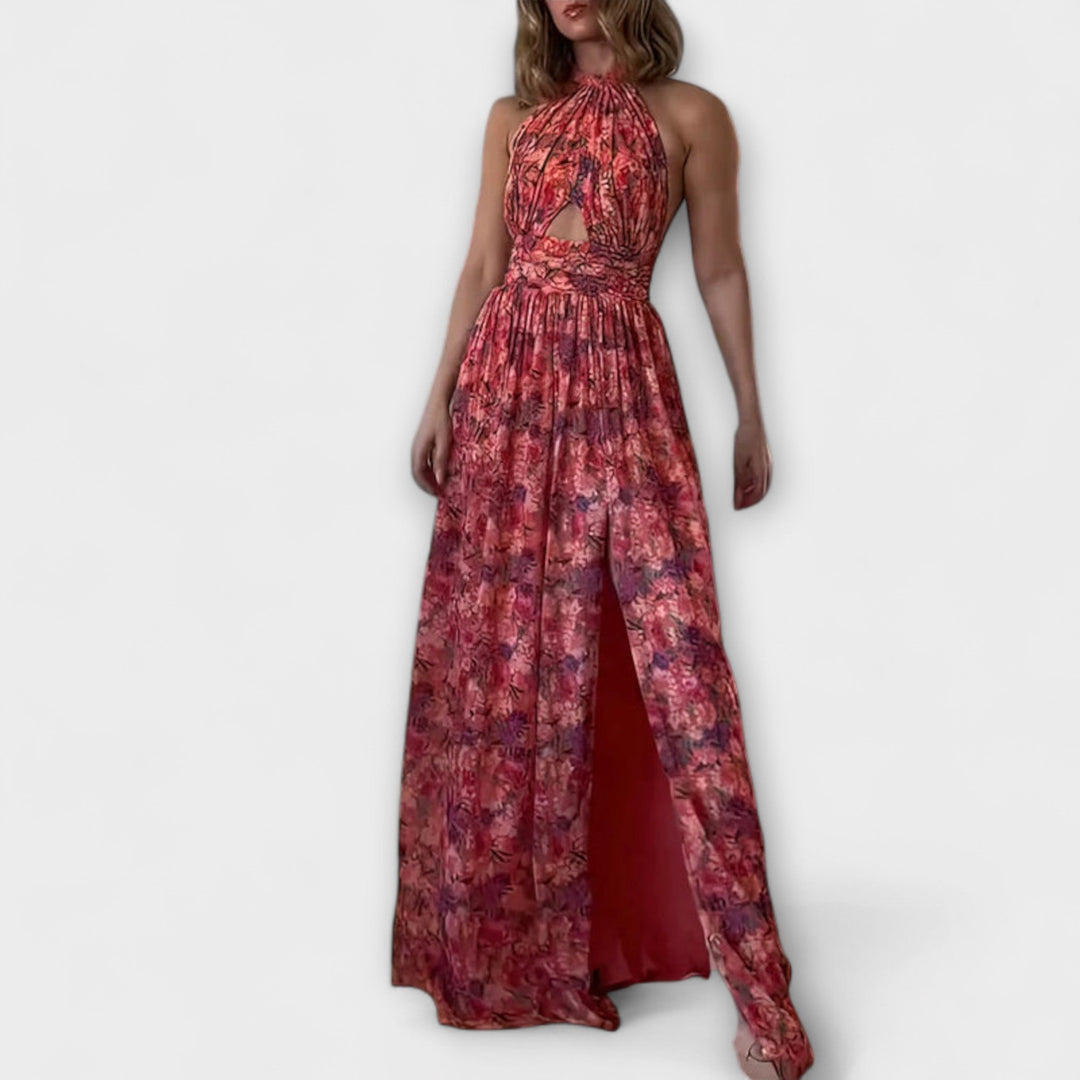Nortrud - Rückenfreies Maxikleid mit Blumenmuster