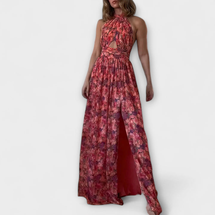 Nortrud - Rückenfreies Maxikleid mit Blumenmuster