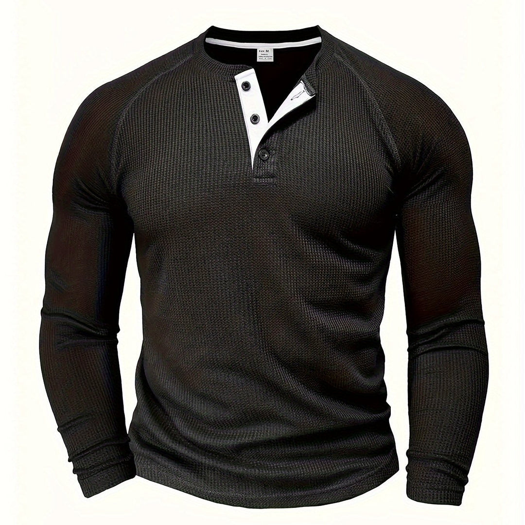 Callum | Polished Long Sleeve Henley Shirt with Button Placket and Tailored Fit