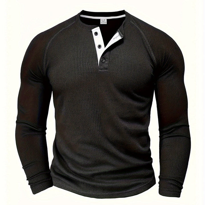 Callum | Polished Long Sleeve Henley Shirt with Button Placket and Tailored Fit