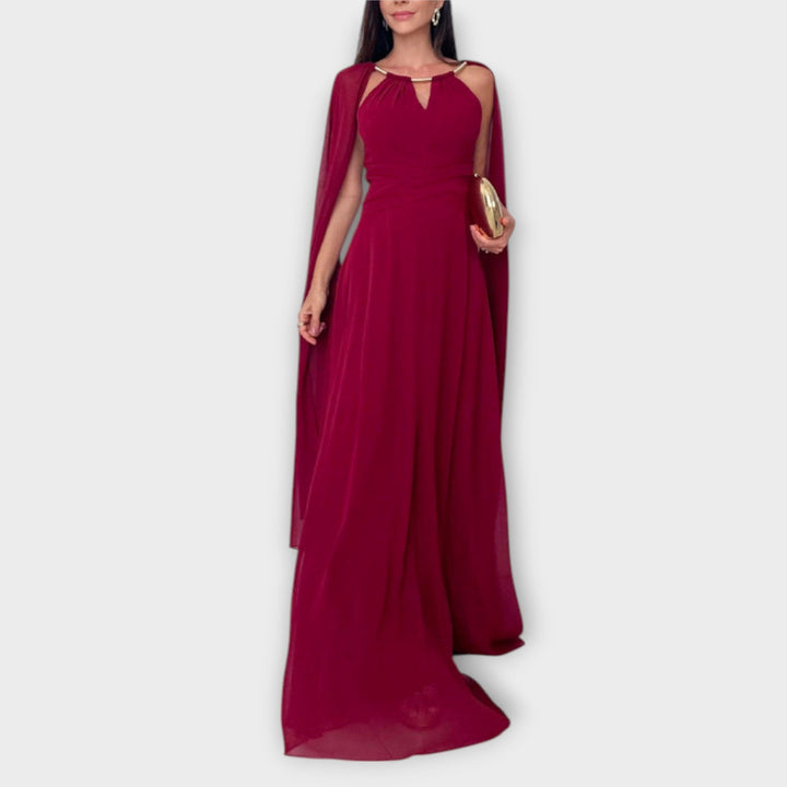 Mabel - Elegant maxi-kjole med kappeærmer og høj slids