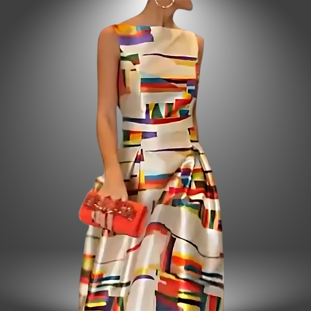 Amelia | Vestido Maxi com Estampa Geométrica Marcante