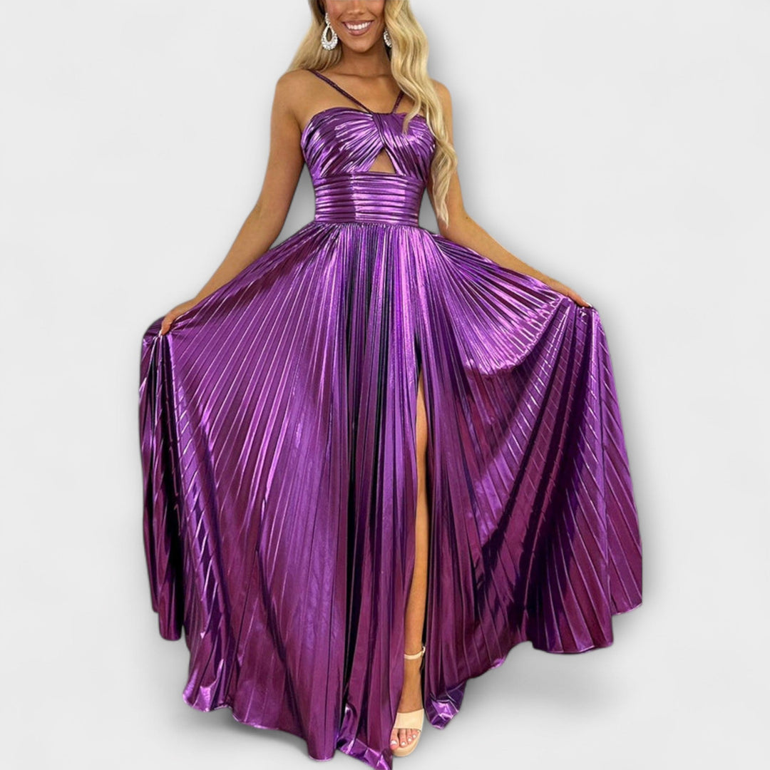 Vestido Maxi com Tecido Metálico