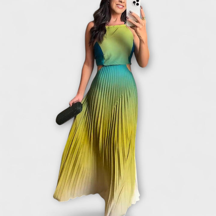 Haven - Vestido maxi sin espalda con efecto tie-dye y estilo moderno