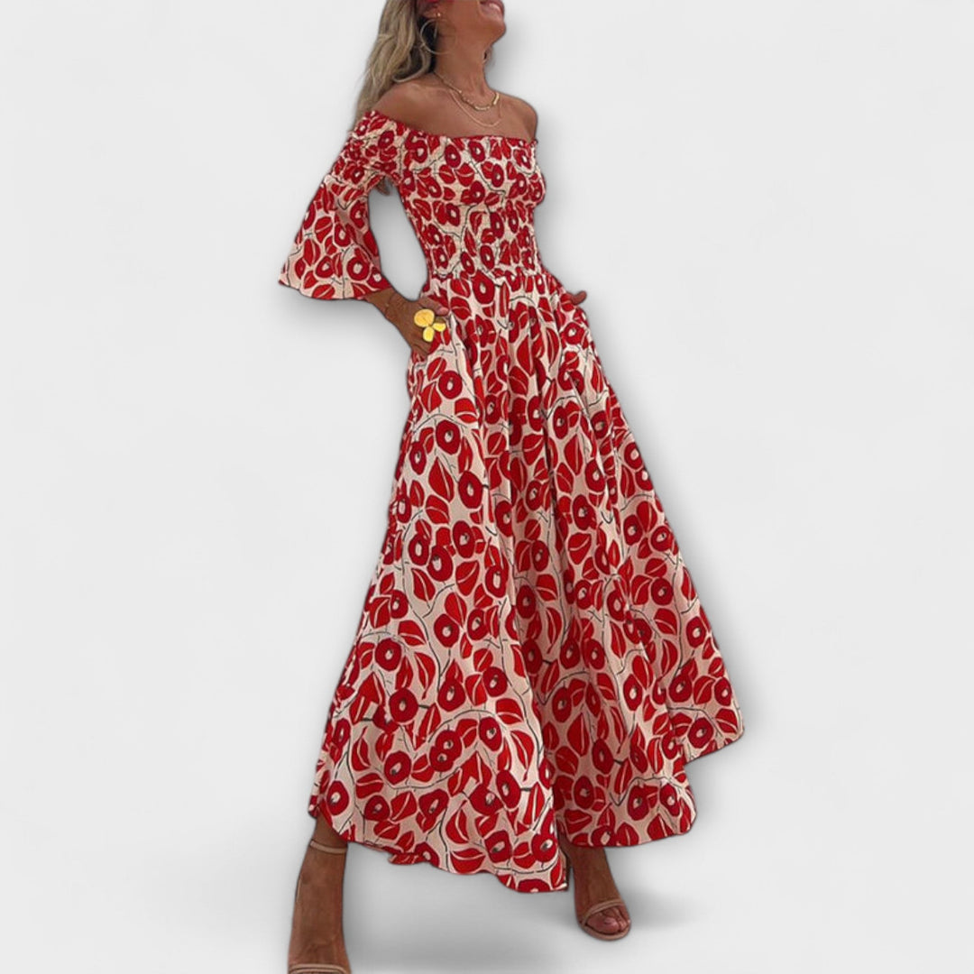 Sienna - Abito lungo off-shoulder pronto per la vacanza