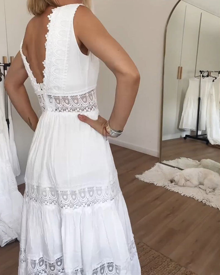 Aurélie™ | Abito Elegante in Pizzo con Scollo a V