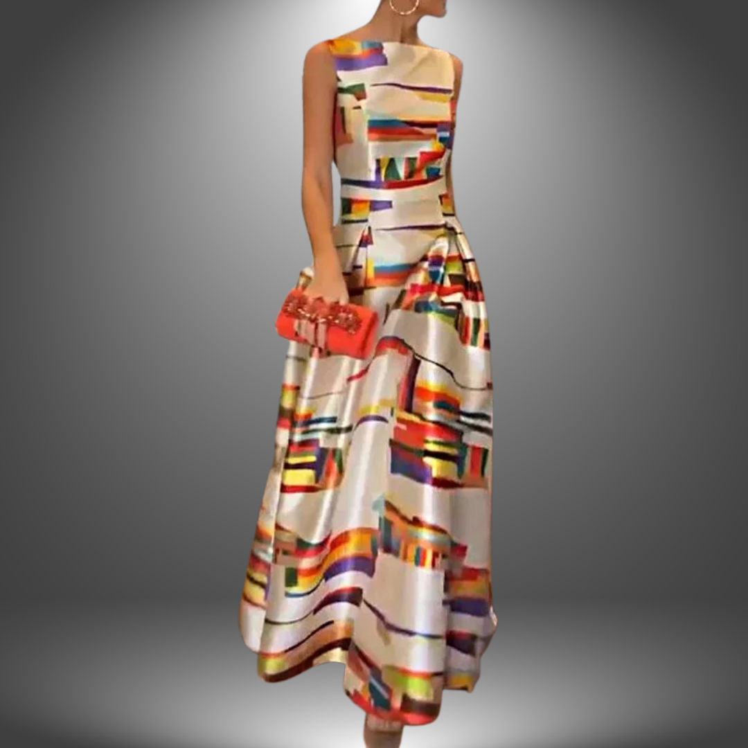 Amelia | Vestido Maxi com Estampa Geométrica Marcante