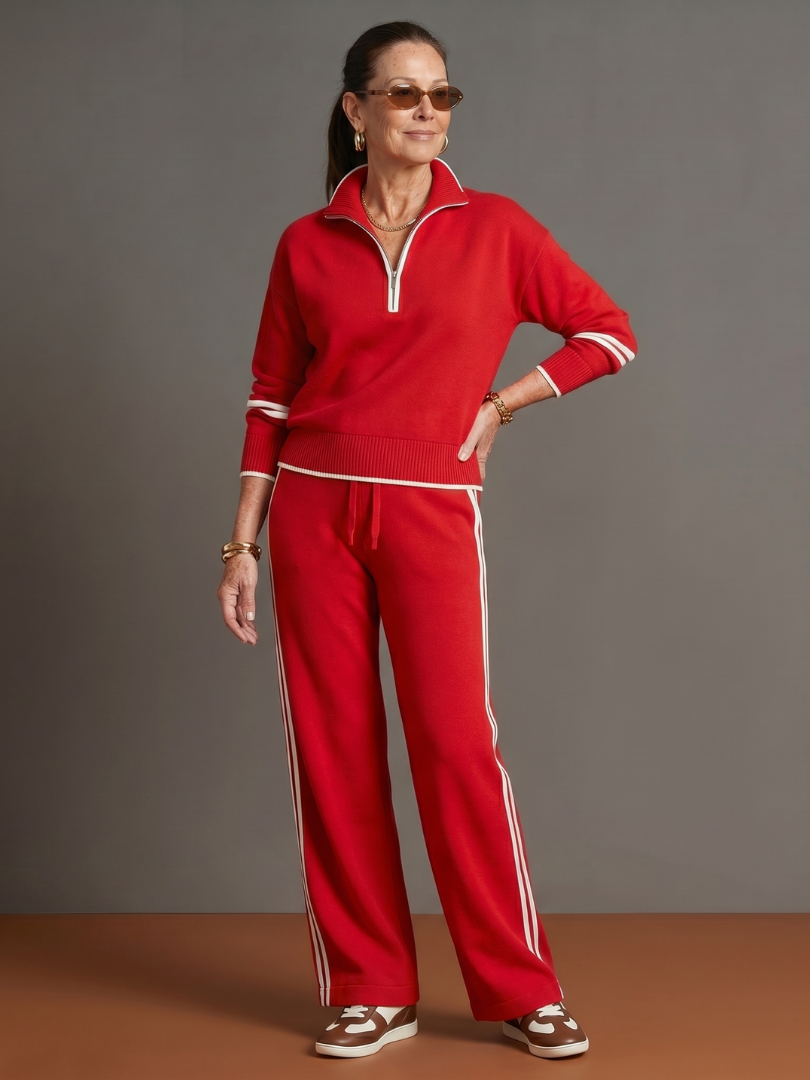 Alina | Ensemble avec haut à manches longues à col zippé facile à porter et pantalon à jambes larges
