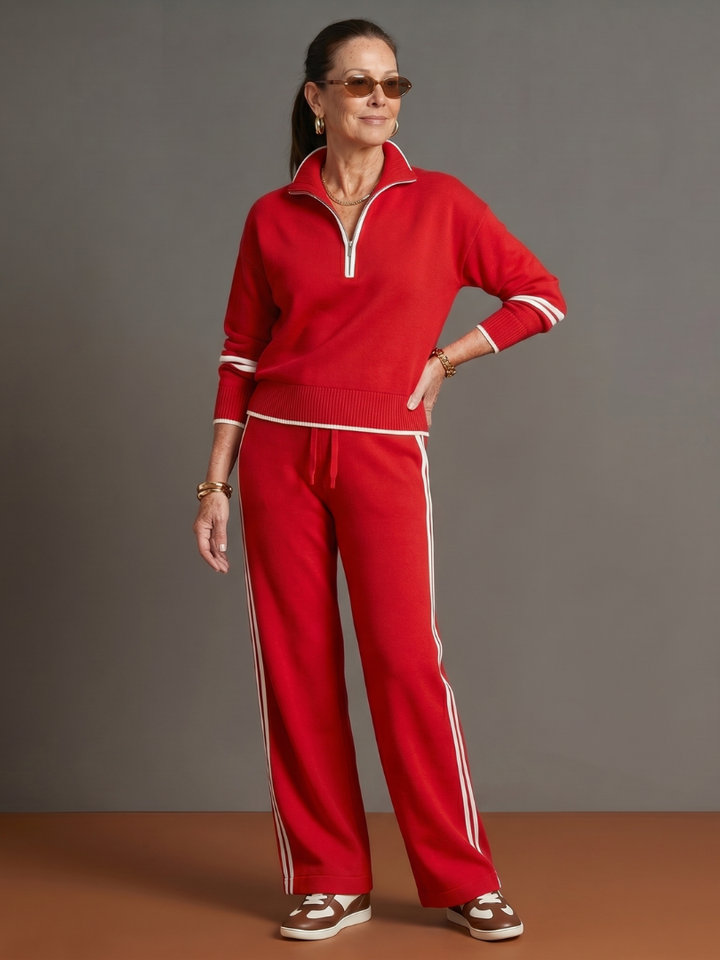 Alina | Ensemble avec haut à manches longues à col zippé facile à porter et pantalon à jambes larges