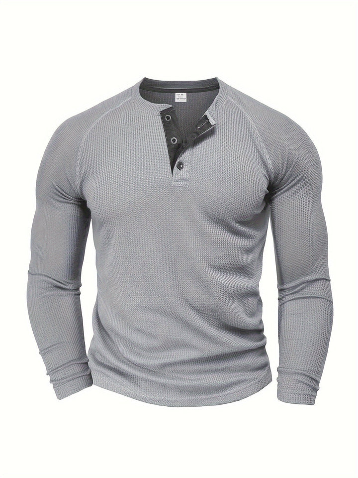 Callum | Polished Long Sleeve Henley Shirt with Button Placket and Tailored Fit