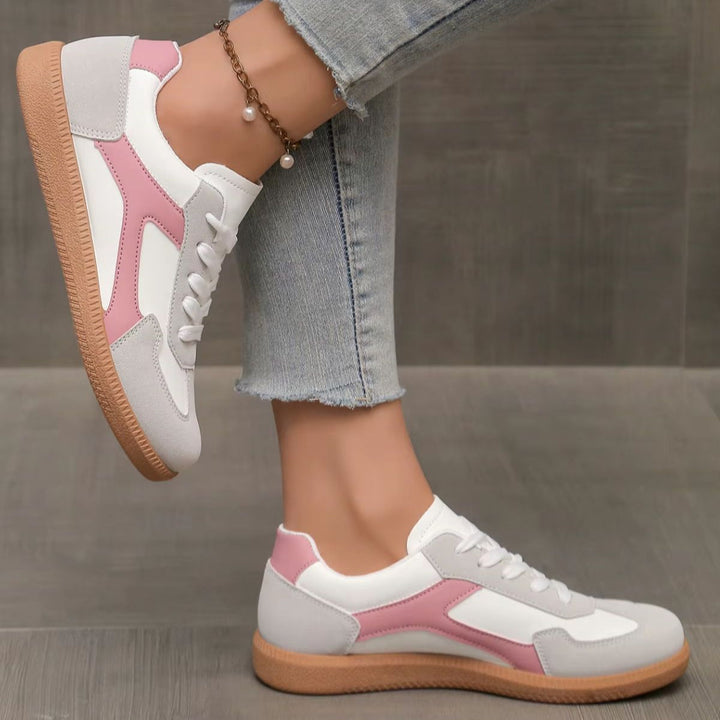 Tênis femininos de couro, perfil baixo, sola de borracha, palmilha acolchoada, estilo retrô casual