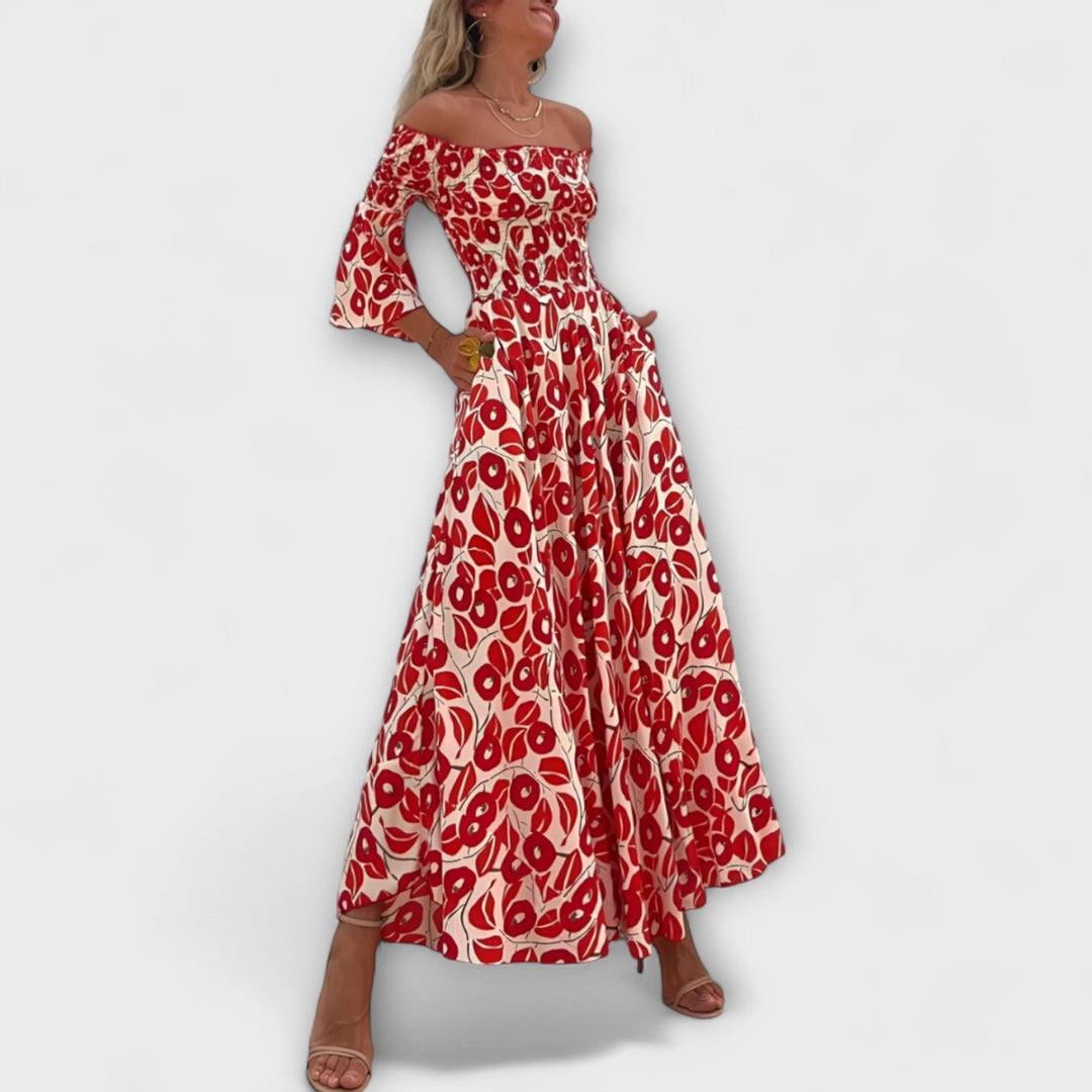 Bella - Robe décolletée avec fleurs océaniques