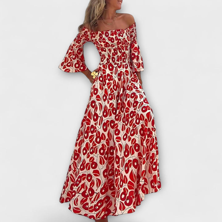 Bella - Robe décolletée avec fleurs océaniques