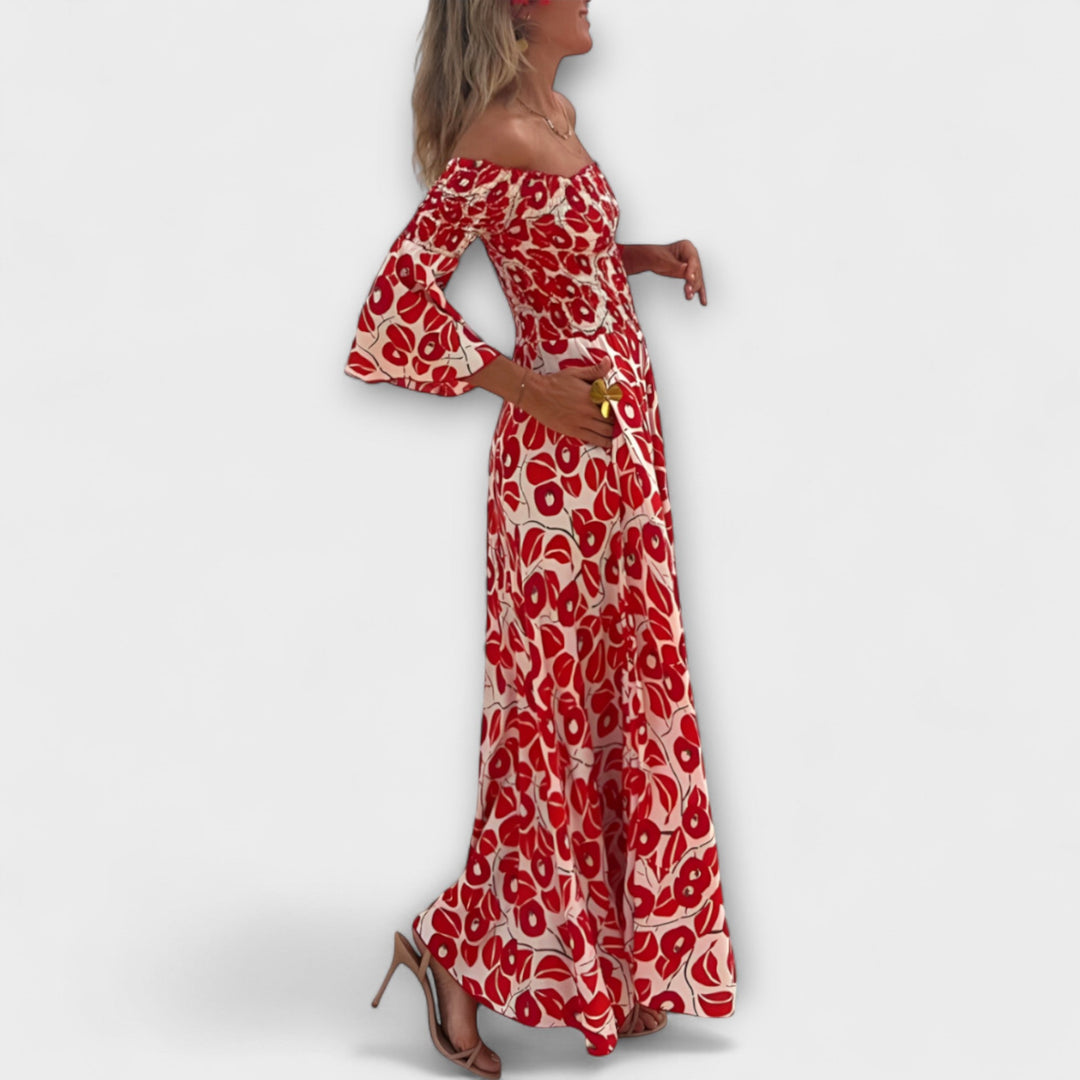 Bella - Robe décolletée avec fleurs océaniques