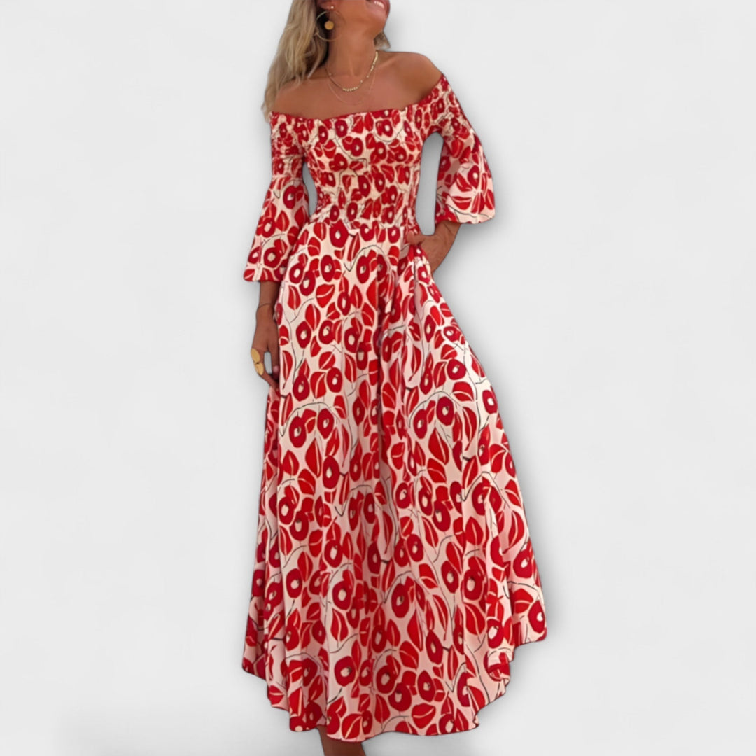 Bella - Robe décolletée avec fleurs océaniques