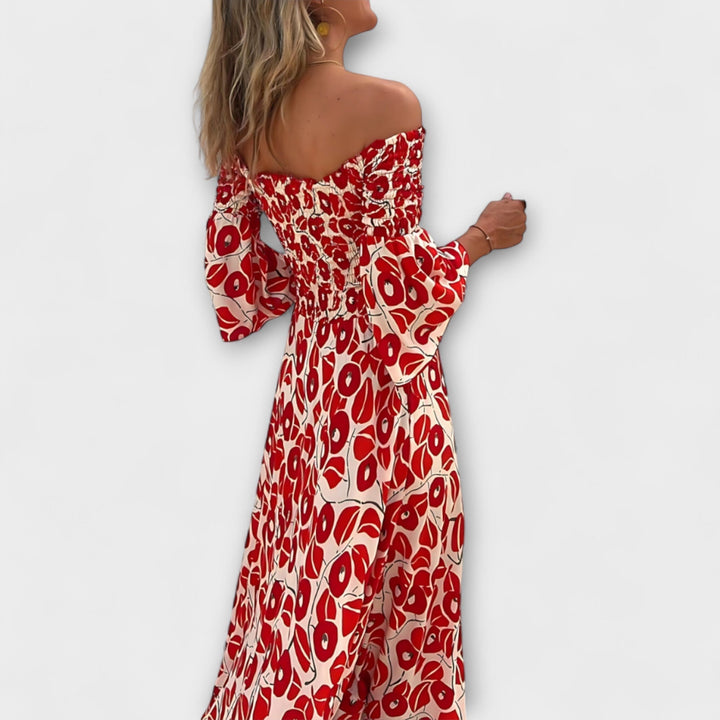 Bella - Robe décolletée avec fleurs océaniques