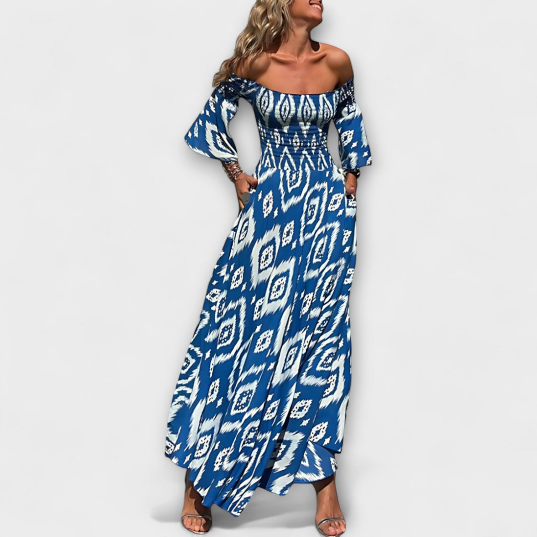 Bella - Robe décolletée avec fleurs océaniques