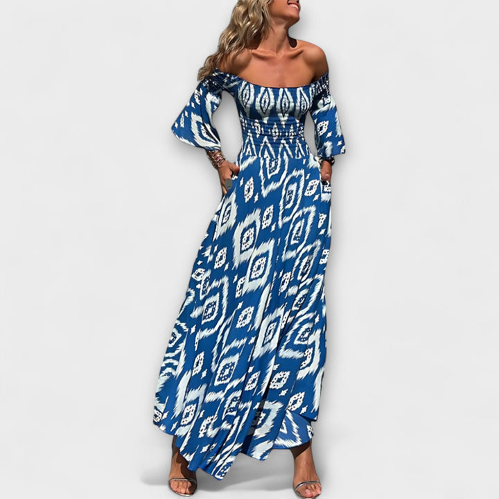 Bella - Robe décolletée avec fleurs océaniques