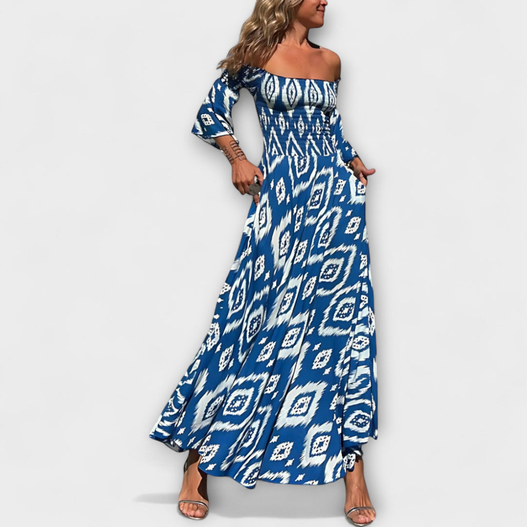Bella - Robe décolletée avec fleurs océaniques