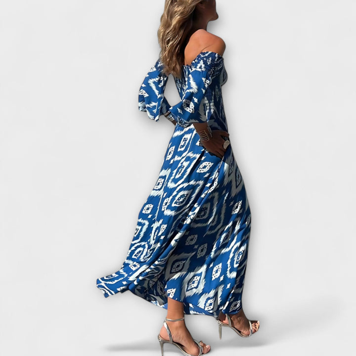 Bella - Robe décolletée avec fleurs océaniques