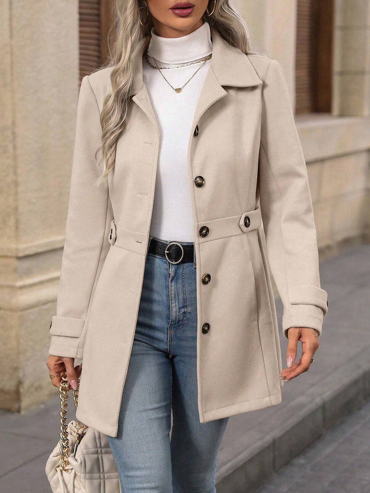 Women's Trenchcoat Wool Blend Adjustable Belt Notch Collar Office