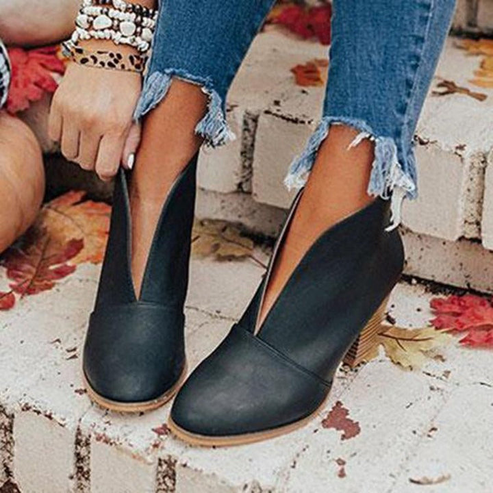 Stivaletti Donna - Punta Mandorla - Tacco Grosso Impilato - Scarpe Casual Slip-On