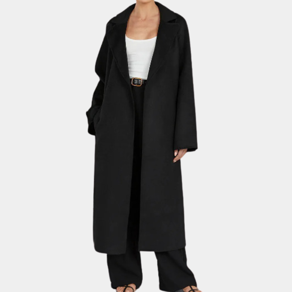 Lang trenchcoat til kvinder med oversized pasform og bælte i taljen til formelt og afslappet brug