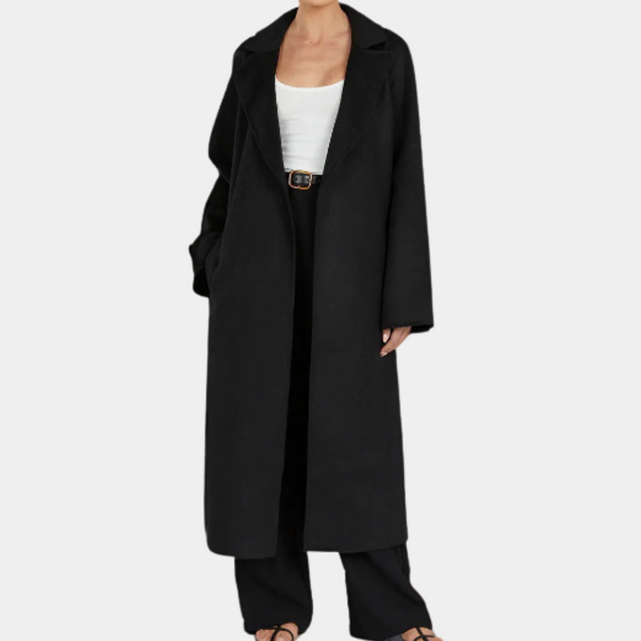 Lang trenchcoat til kvinder med oversized pasform og bælte i taljen til formelt og afslappet brug