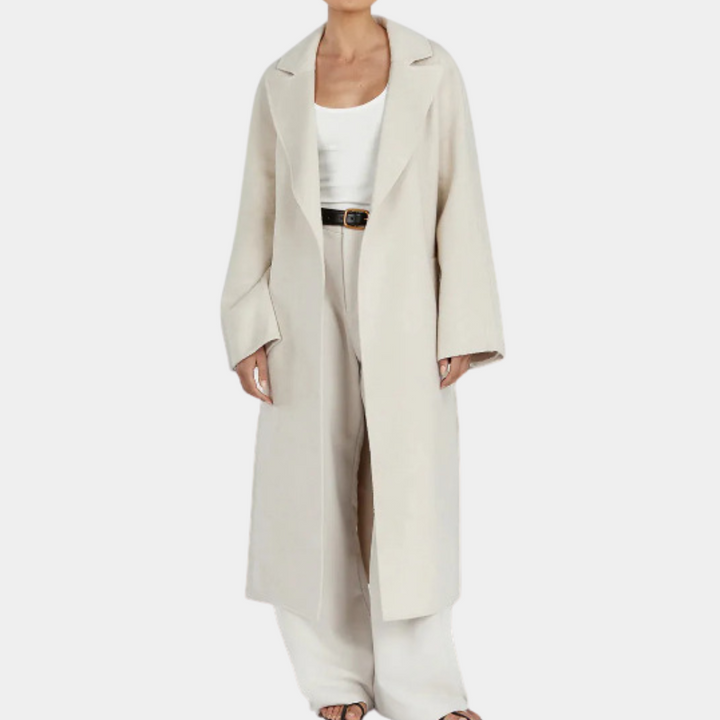 Lang trenchcoat til kvinder med oversized pasform og bælte i taljen til formelt og afslappet brug