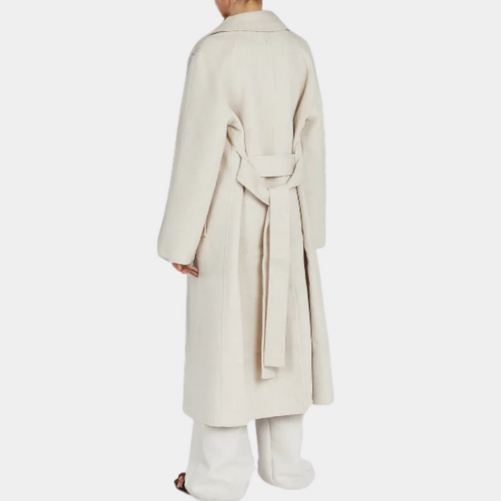 Lang trenchcoat til kvinder med oversized pasform og bælte i taljen til formelt og afslappet brug