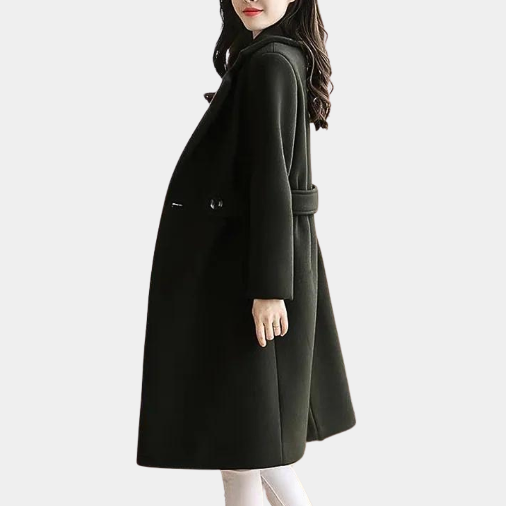 Cappotto lungo da donna dalla vestibilità slim, taglio sartoriale e vita con cintura, da formale a casual