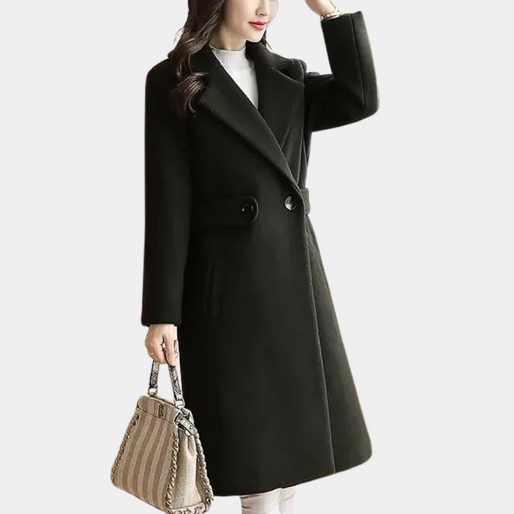 Cappotto lungo da donna dalla vestibilità slim, taglio sartoriale e vita con cintura, da formale a casual
