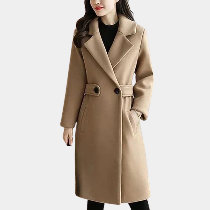 Cappotto lungo da donna dalla vestibilità slim, taglio sartoriale e vita con cintura, da formale a casual