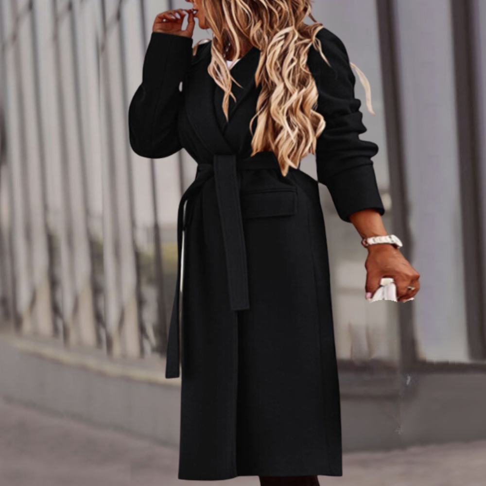 Maxi giacca lunga da donna in poliestere, con vita con cintura, da casual a formale
