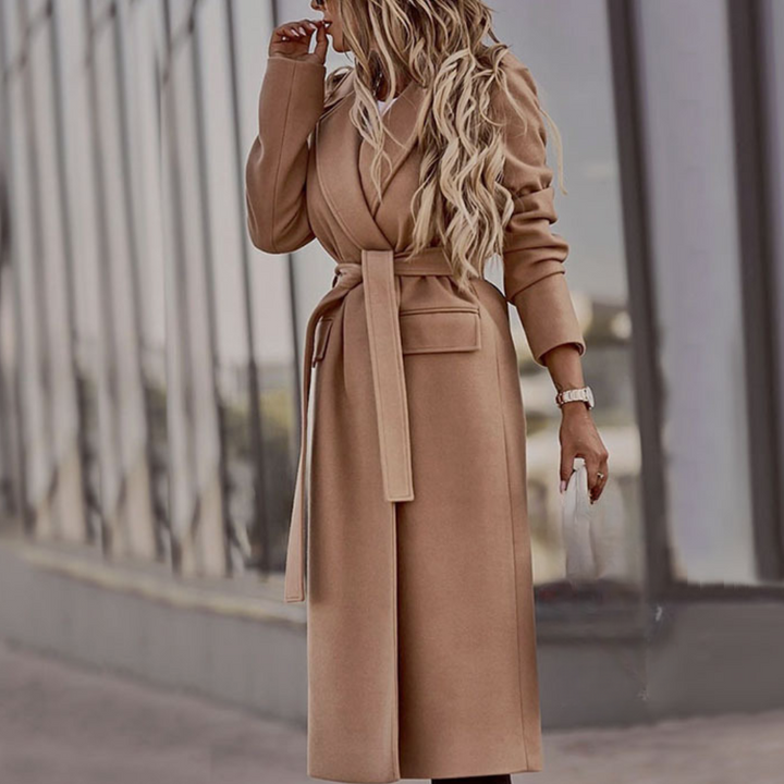 Maxi giacca lunga da donna in poliestere, con vita con cintura, da casual a formale