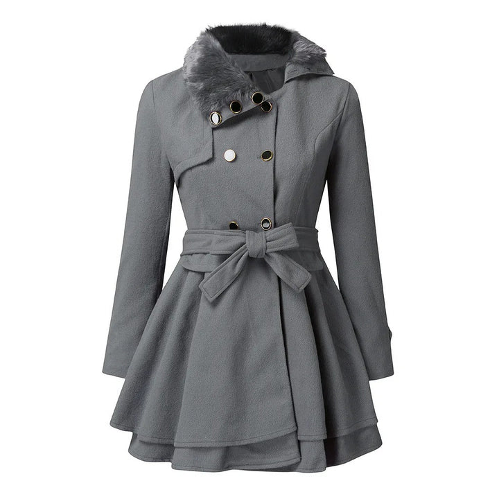 Aurelie | Vintage-Inspired Belted Trench Coat with Faux Fur Trim and Tailored Waist