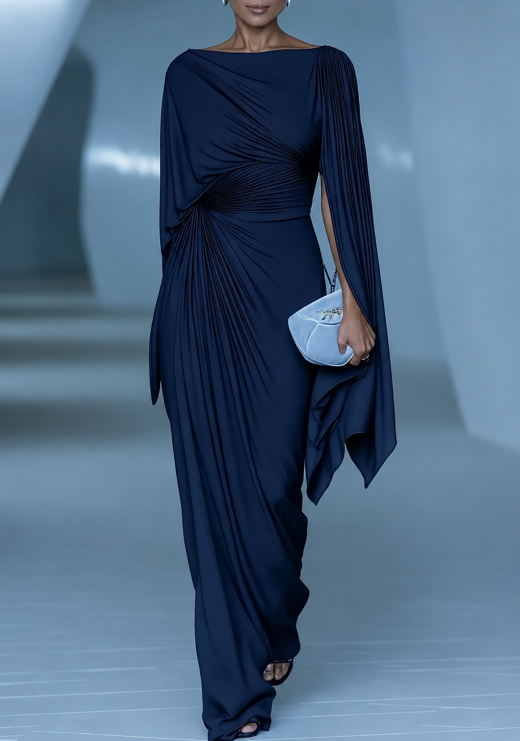 Melyssa™ Vestido Maxi Plissado com Drapeado