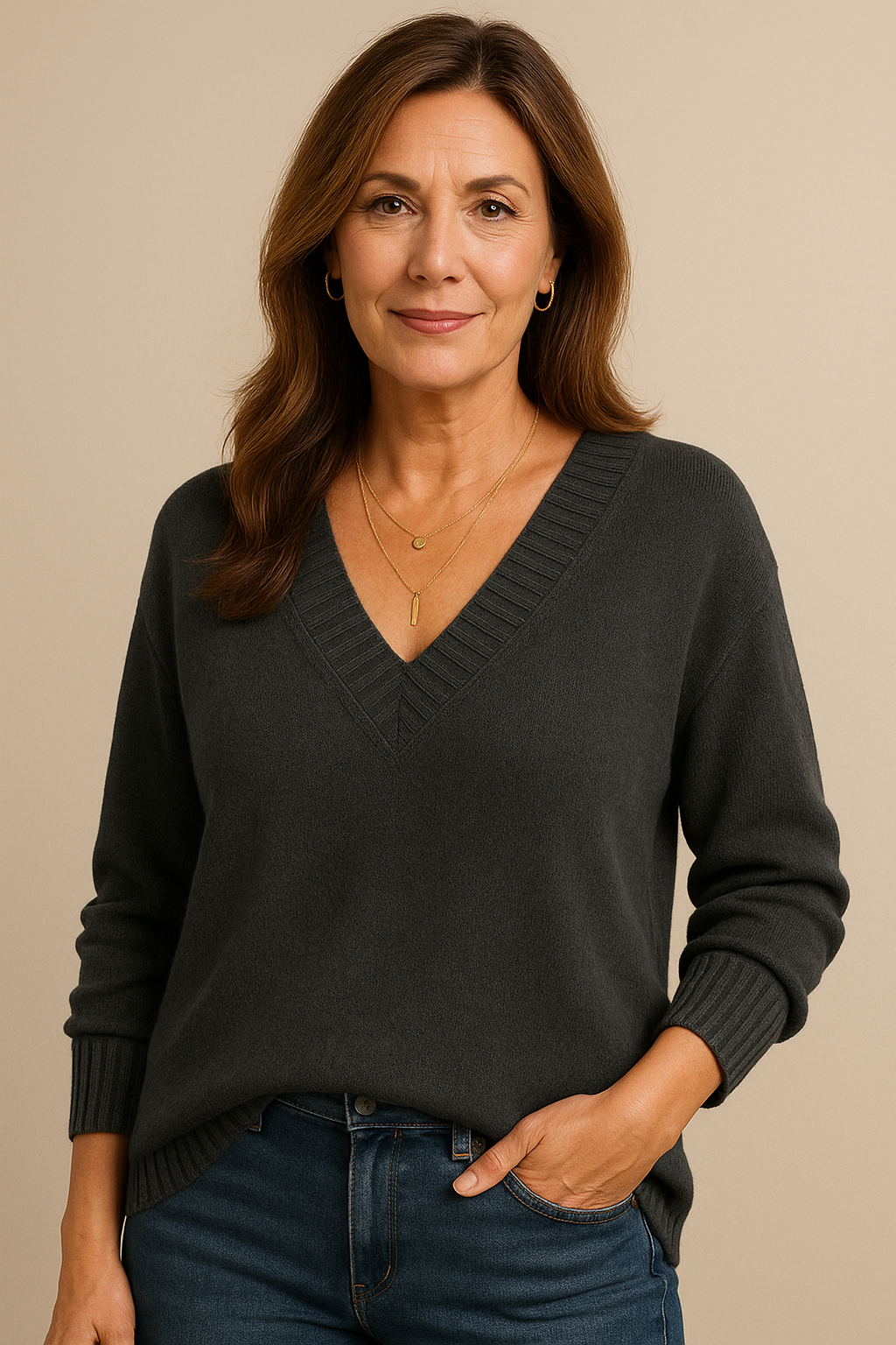 Women's Sweater V Neck Ribbed Long Sleeve Relaxed Fit Casual Everyday