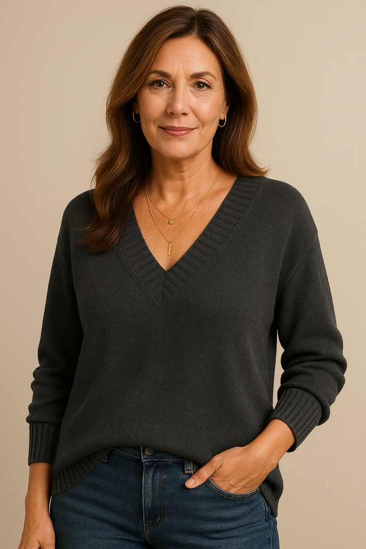 Women's Sweater V Neck Ribbed Long Sleeve Relaxed Fit Casual Everyday