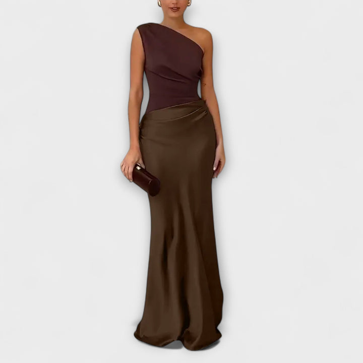 Vestido Maxi Plissado Elegante de Um Ombro Só