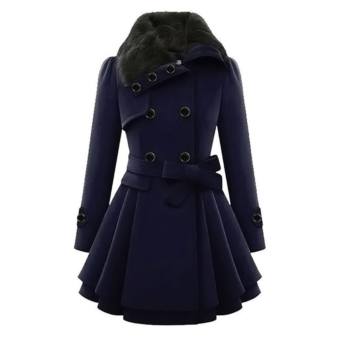 Women's Long Coat Fur Collar Tailored Fit Plush Casual Everyday Wear