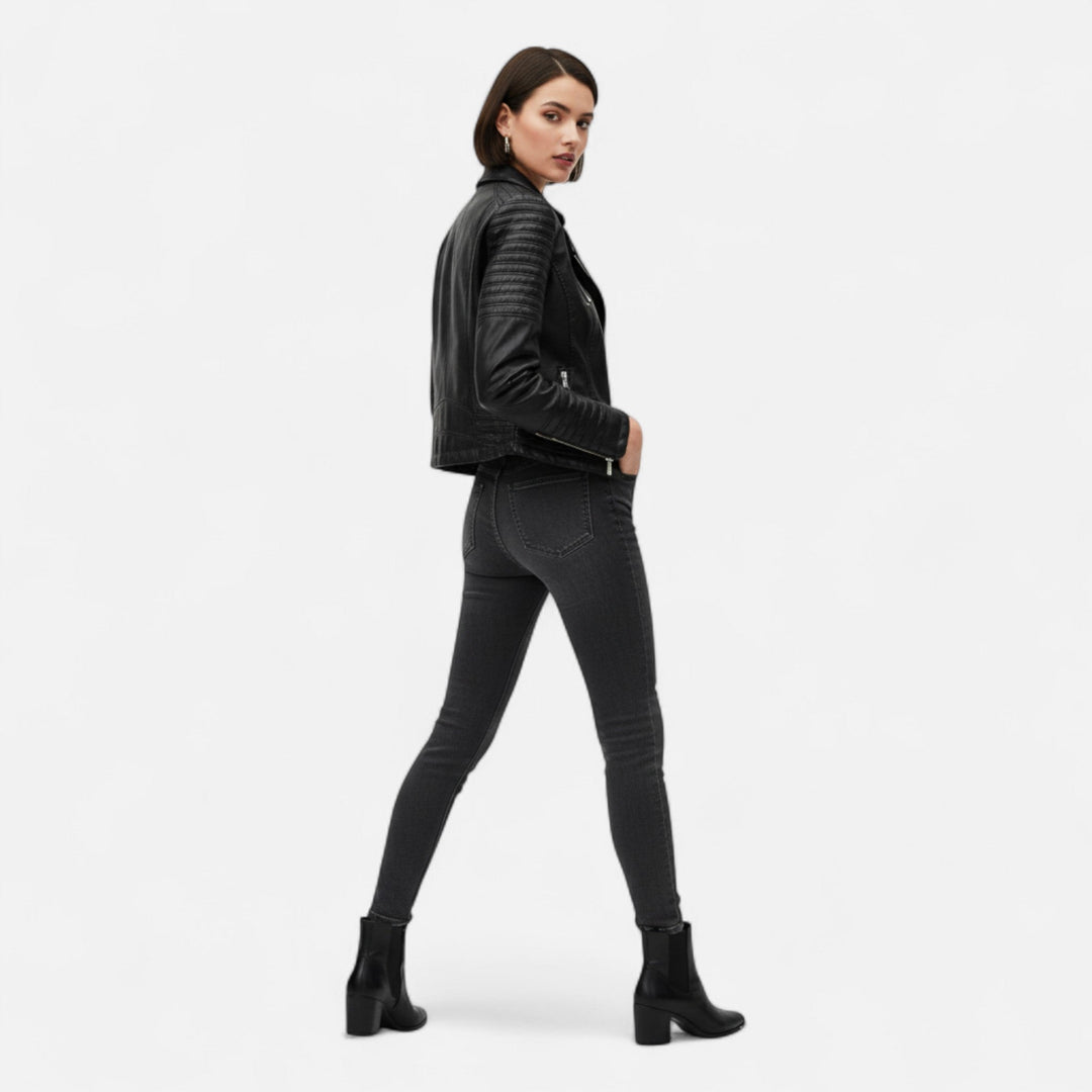 Océane | Giacca biker senza tempo in pelle con taglio strutturato e texture morbida