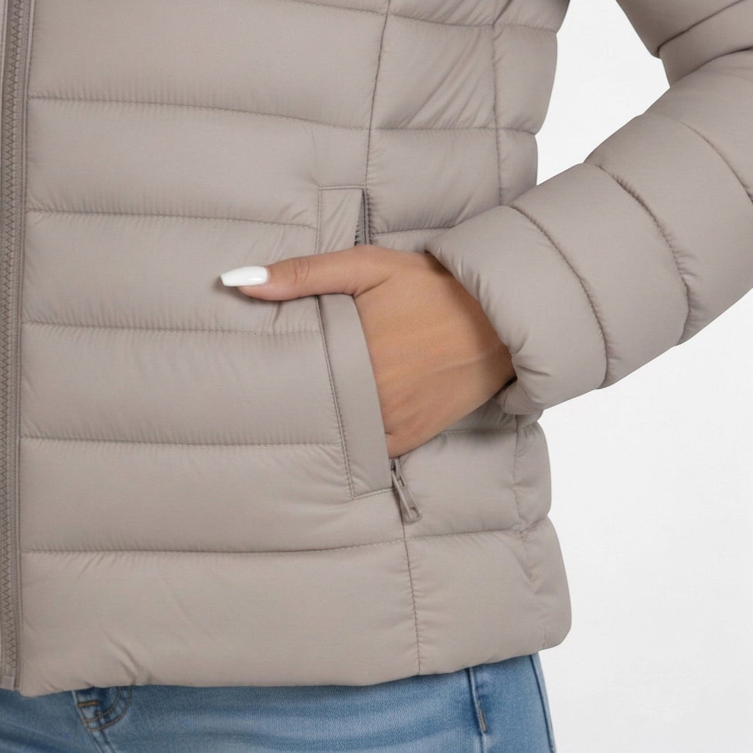 Chaqueta acolchada para mujer, con relleno térmico, cuello alto, cierre de cremallera, casual