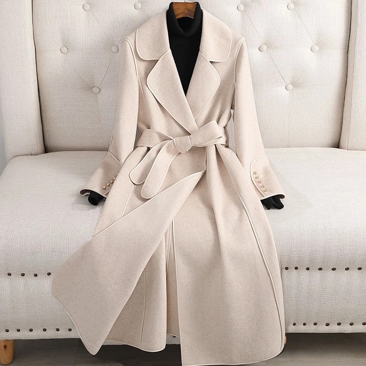 Women's Long Trenchcoat Wool Belted Waist Tailored Fit Formal to Casual Wear