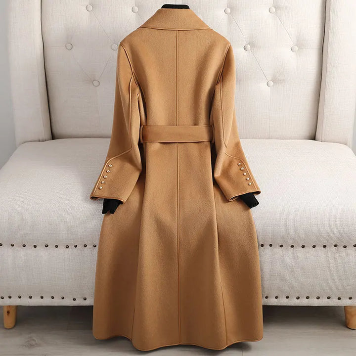Women's Long Trenchcoat Wool Belted Waist Tailored Fit Formal to Casual Wear