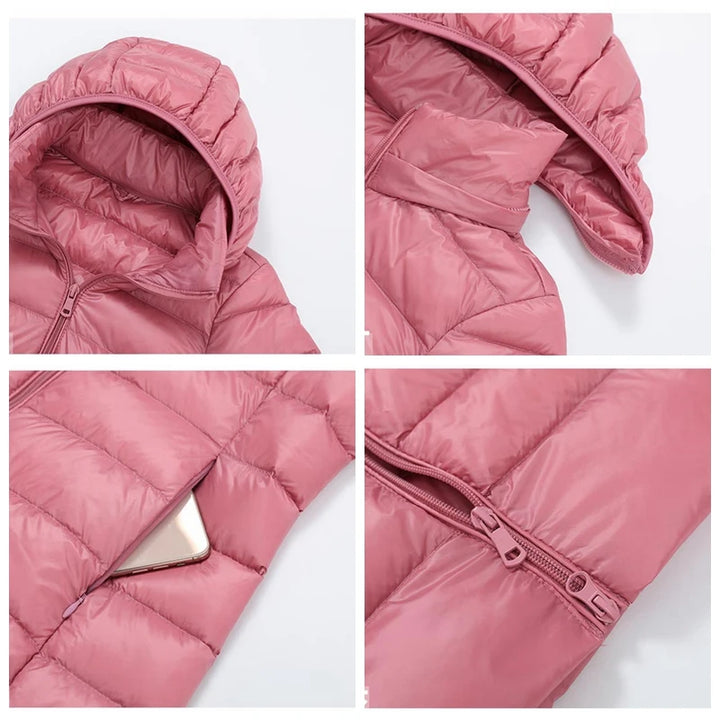 Ambrosine | Ultra-Light Long Down Jacket with Detachable Hood and Duck Down Fill