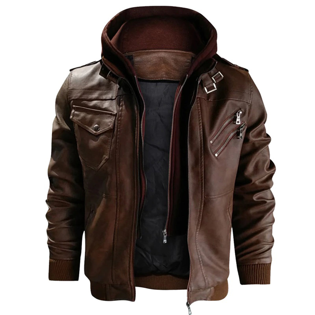 Jacob - Veste en cuir pour homme avec capuche