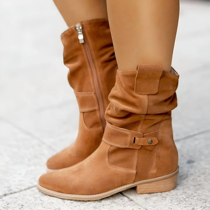 Women's Ankle Boots Faux Suede Slouchy Low Heel Buckle Strap Casual