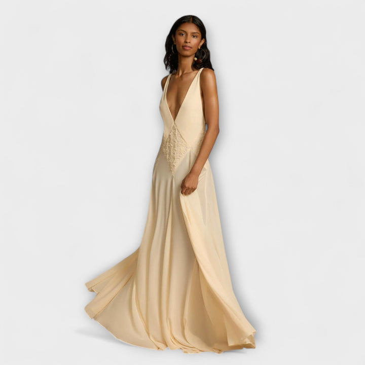 Lavinia - Vestido Maxi com Decote V Profundo